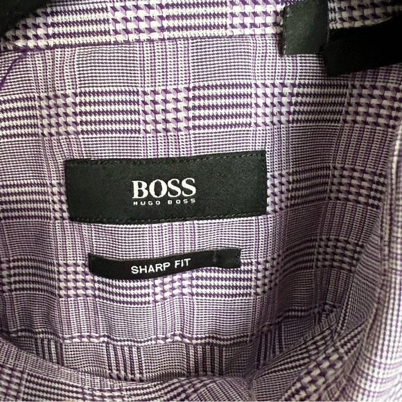 Men’s Boss Purple Windowpane Button Down Dress Shirt - 16 Sharp Fit - Picture 4 of 9